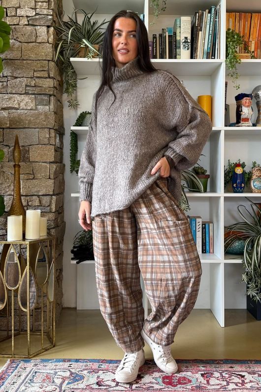 Heritage Needlecord Plaid Relaxed Barrel Pant Camel & Earth